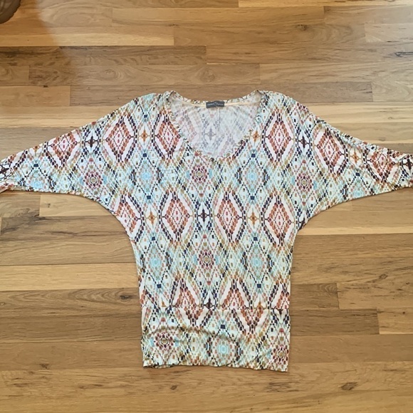 MARKET & Spruce Drop Shoulder 3/4 Sleeve Geometric Print Stretchy Top Women’s XS - Picture 2 of 12